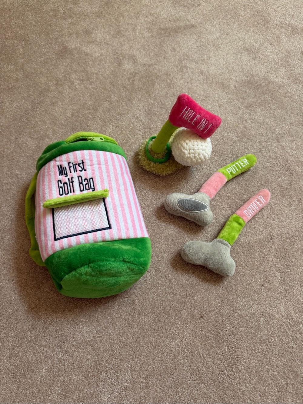 Mud Pie Pink & Green Plush 'My First Golf Bag' Play Set